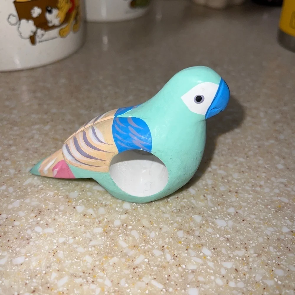 10 Parrot Napkin Ring Holders Wooden Teal, Pink and Blue Tropical